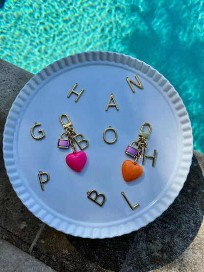 Puffed Pink Heart Bag Charm | Lock Charm Necklace | Convertible Jewelry | 3 in 1 Necklace | Puffed Orange Heart Necklace Jewelry Lover Gift