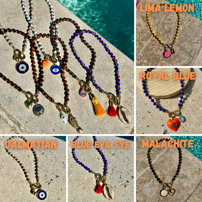 18” Beaded Carabiner Charms Necklace | Gemstone Carabiner Clasp Necklace | Colorful Beaded Summer Necklace | Gift for Her Personalized