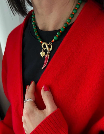 18” Beaded Carabiner Charms Necklace | Gemstone Carabiner Clasp Necklace | Colorful Beaded Summer Necklace | Gift for Her Personalized