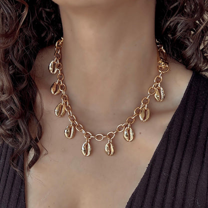 Cowrie shell purse chain and convertible necklace in gold — handmade in Florida by AVINZIA