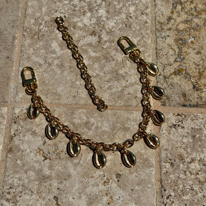 Cowrie shell purse chain and convertible necklace in gold — AVINZIA handmade jewelry