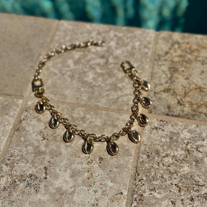 Cowrie shell purse chain and convertible necklace in gold — AVINZIA handmade jewelry
