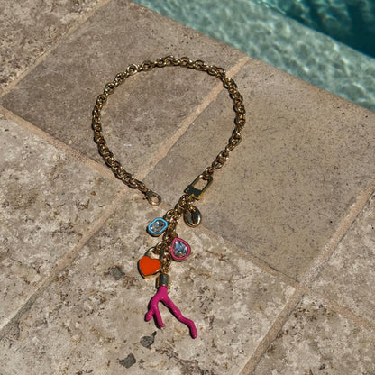 Cowrie shell gold purse chain and convertible necklace with clip charm — AVINZIA handmade jewelry