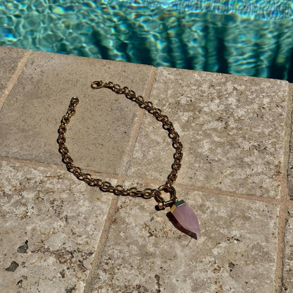 Crystal Quartz Necklace | Rose Quartz Point Necklace | Chunky Rolo Chain Shackle Necklace | Gold Horseshoe Necklace | Carabiner Necklace