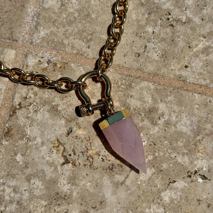 Crystal Quartz Necklace | Rose Quartz Point Necklace | Chunky Rolo Chain Shackle Necklace | Gold Horseshoe Necklace | Carabiner Necklace