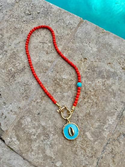 Horseshoe Beaded Necklace | Turquoise Cowrie Shell Charm Chain | Bohemian Summer Layered Necklace | Layering Necklace | Beach Necklace