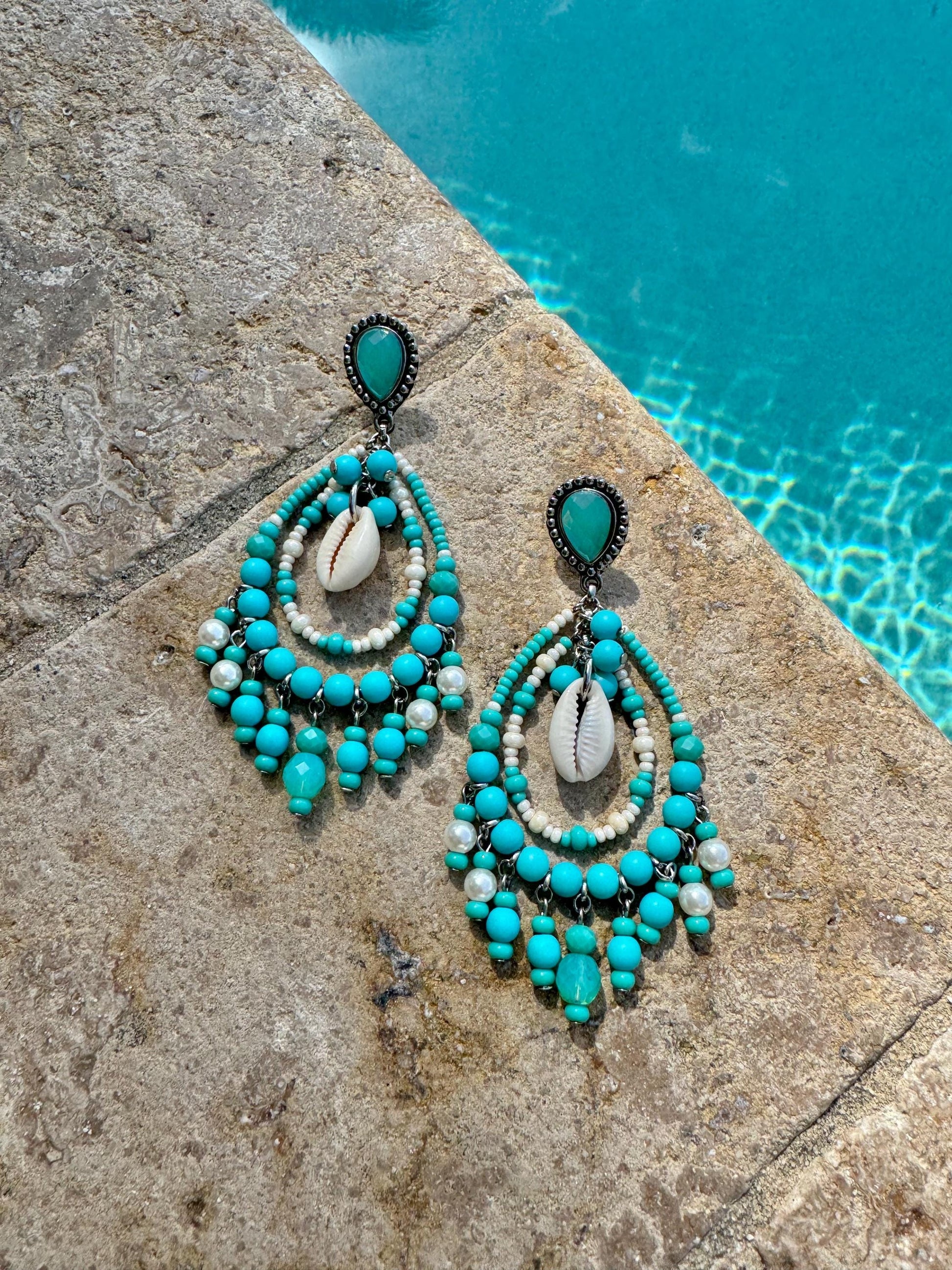 Turquoise Chandelier Earrings | Oversized Dangle Earrings | Large Bohemian Beaded Chandelier Earrings Aesthetic Jewelry Handmade Jewelry