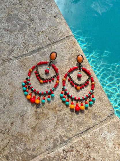 Red Bohemian Earrings | Chandelier Earrings | Boho Beaded Earrings