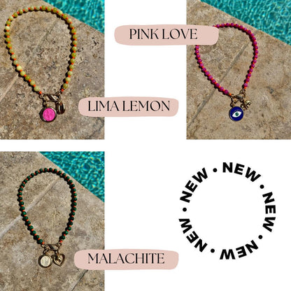 Carabiner charm necklace, pick two charms, colorful beaded styles — AVINZIA handmade jewelry