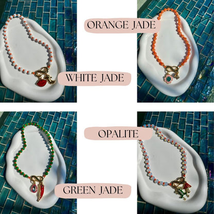 Carabiner charm necklace, pick two charms, colorful beaded styles by AVINZIA — handmade coastal jewelry