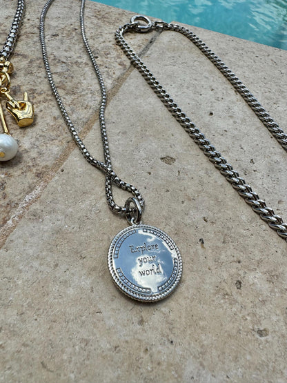 Mixed metal silver and gold necklace stack with charm chains — AVINZIA handmade jewelry