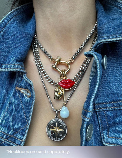 Mixed metal silver and gold necklace stack with charm chains — gift-ready handmade jewelry by AVINZIA