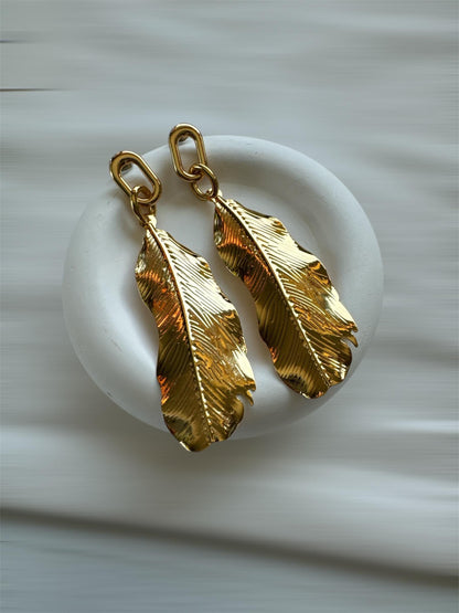 Gold Feather Earrings | Dangling Feather Earrings | Summer Earrings | Gold Earrings | Gift for Her
