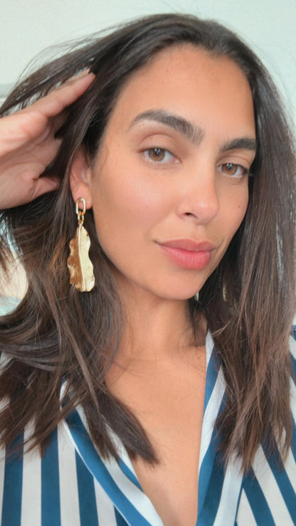 Gold Feather Earrings | Dangling Feather Earrings | Summer Earrings | Gold Earrings | Gift for Her