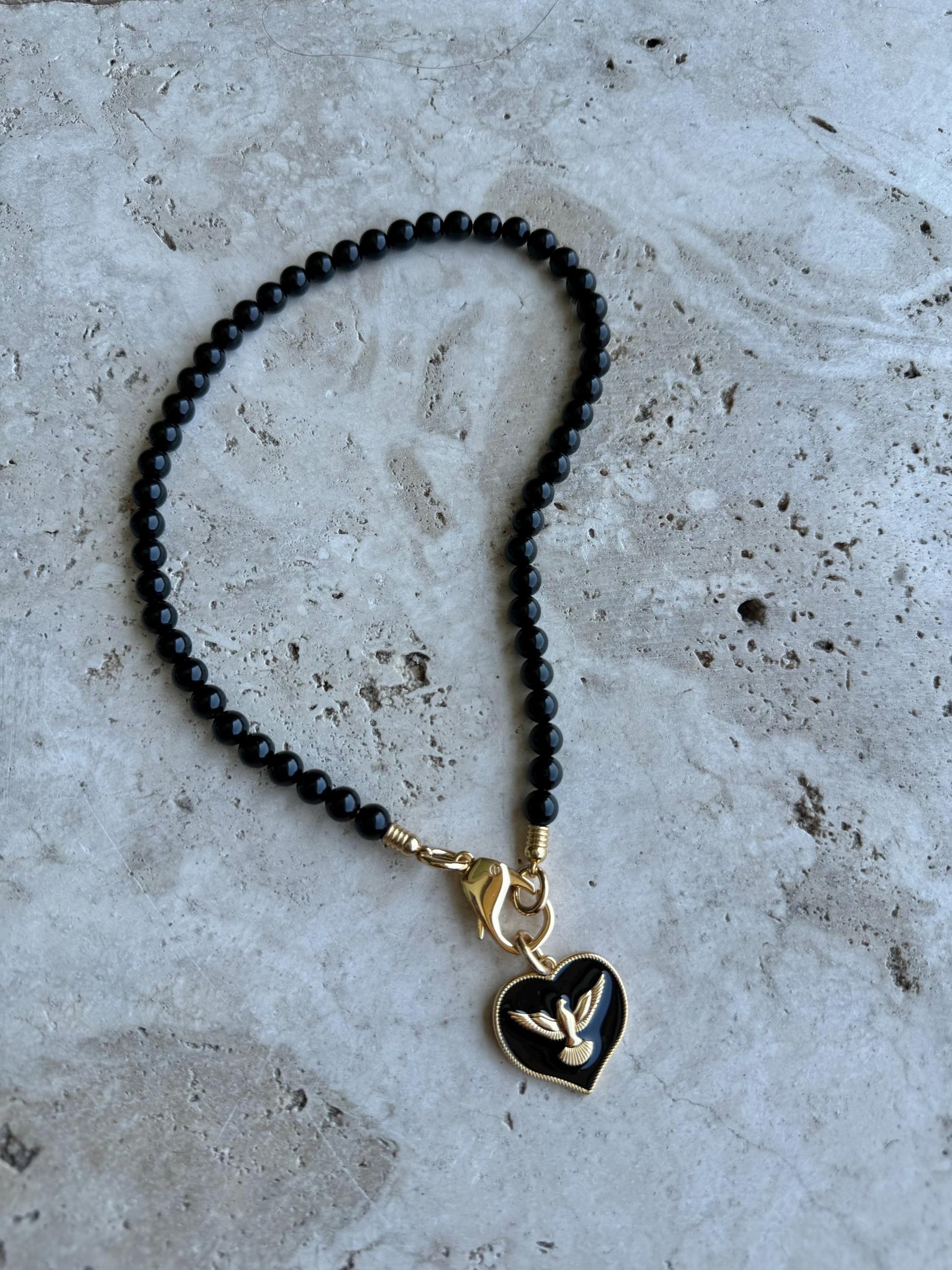 Black Obsidian Necklace | Holy Spirit Charm Necklace | Infinity Cross Charm Necklace | Gold Paperclip Chain | Necklace Stack | Gold Necklace