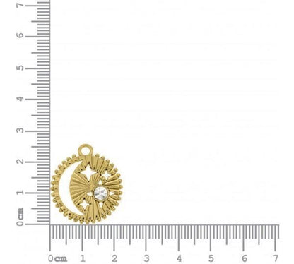 26mm hollow moon charm pendant in gold or silver finish by AVINZIA — handmade coastal jewelry