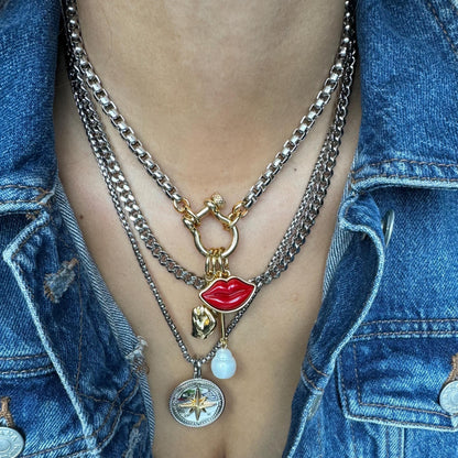 Mixed metal silver and gold necklace stack with charm chains by AVINZIA