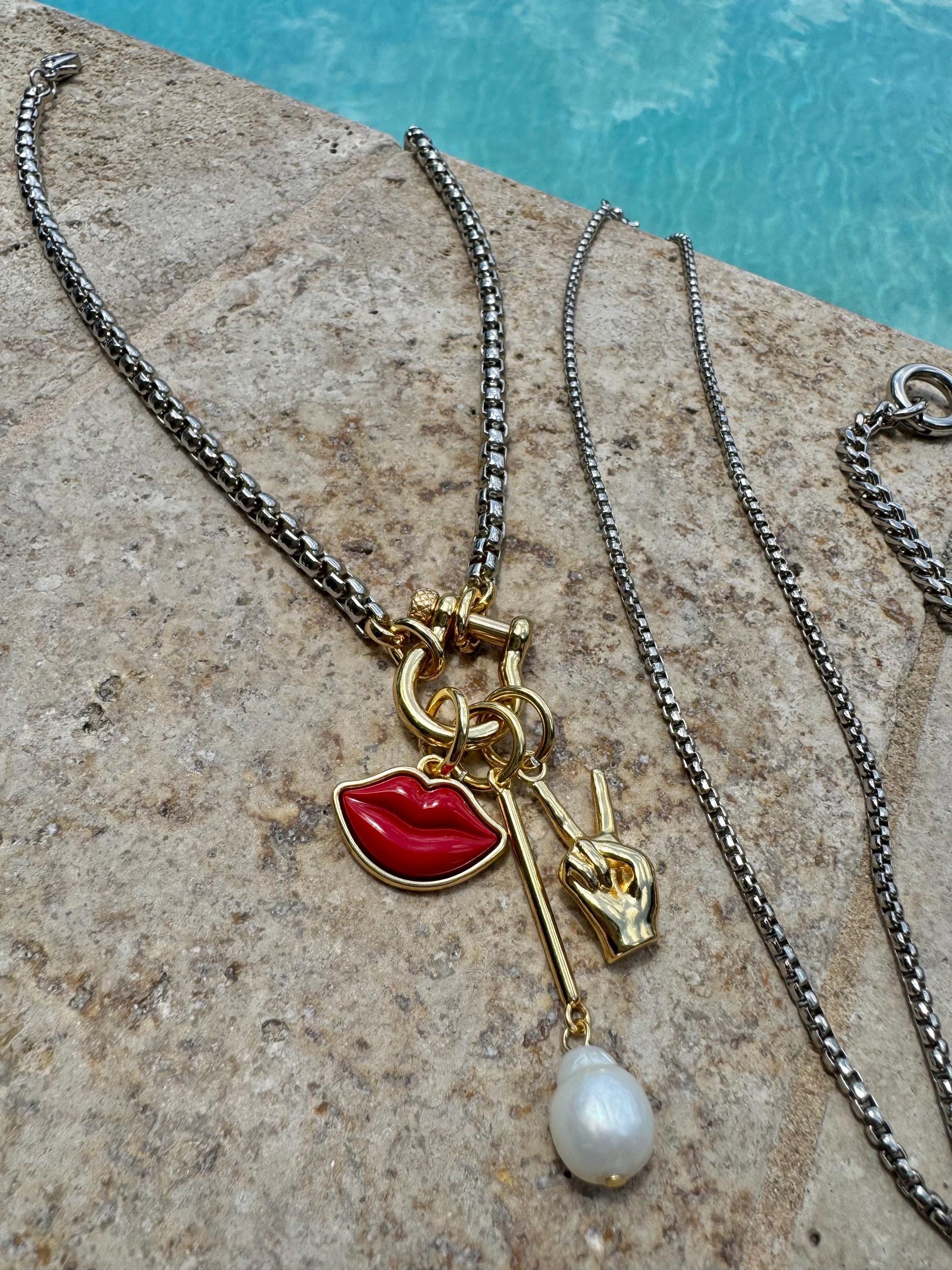 Silver and Gold Necklace | Mixed Metals Necklace Stack | Layered Necklace | Fun Charms Jewelry | Horseshoe Necklace | Carabiner Necklace