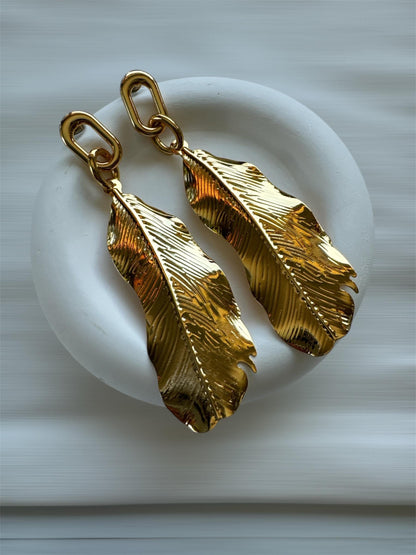 Gold Feather Earrings | Dangling Feather Earrings | Summer Earrings | Gold Earrings | Gift for Her