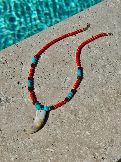 Faux tusk horn charm necklace with colorful summer beads by AVINZIA