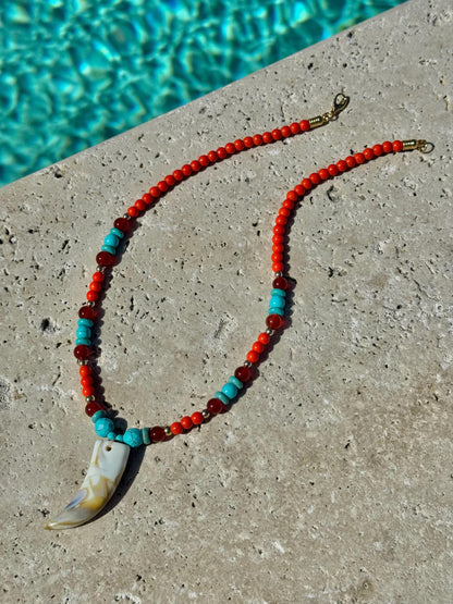 Faux tusk horn charm necklace with colorful summer beads — gift-ready handmade jewelry by AVINZIA