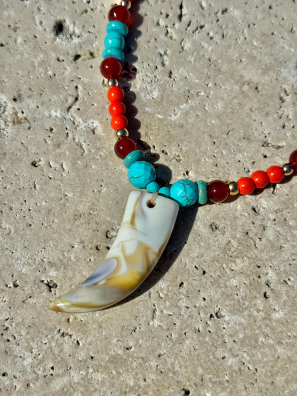 Faux tusk horn charm necklace with colorful summer beads — AVINZIA handmade jewelry
