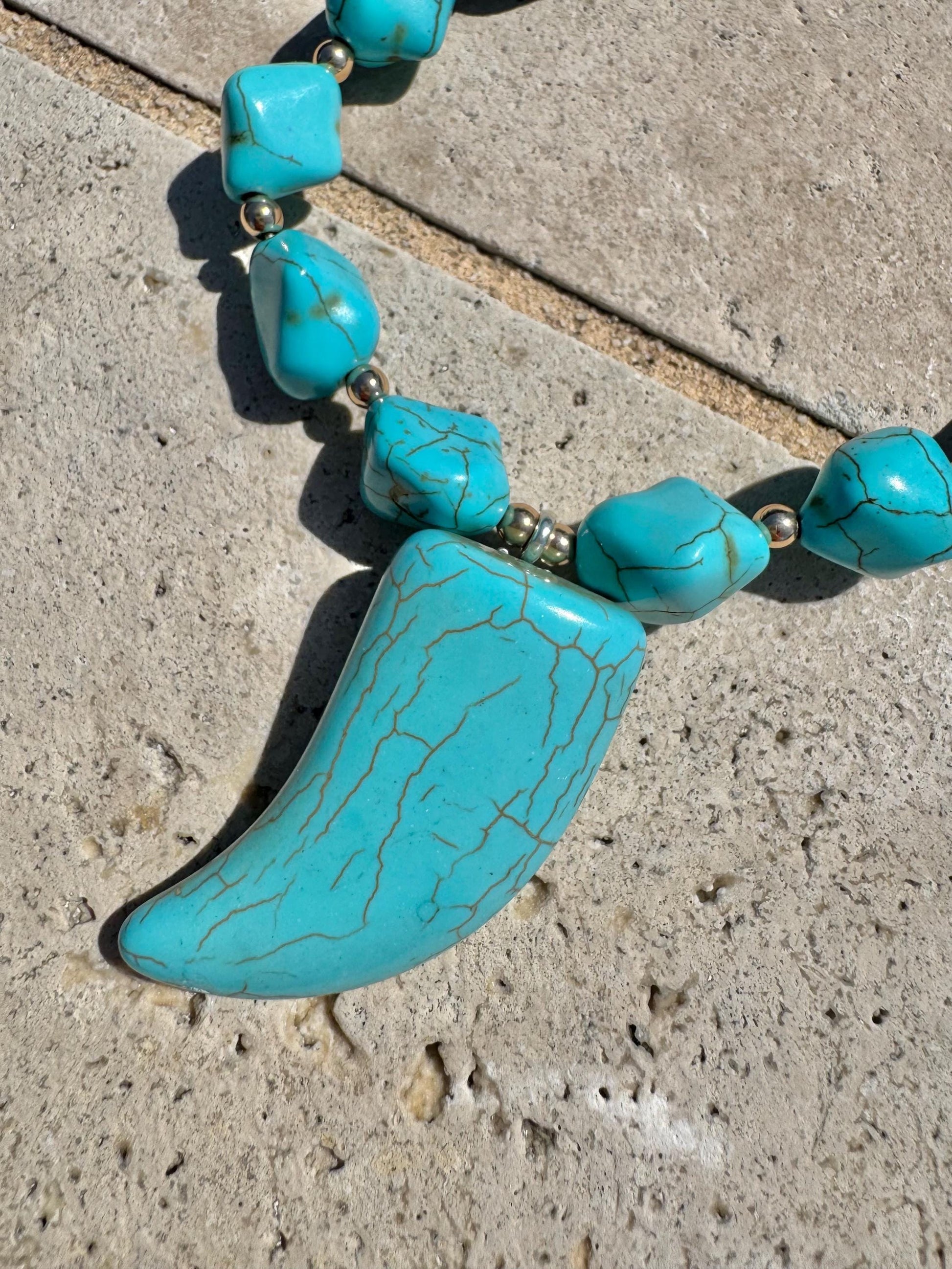 Turquoise Necklace | Beaded Necklace with Turquoise Horn | Handmade Necklace