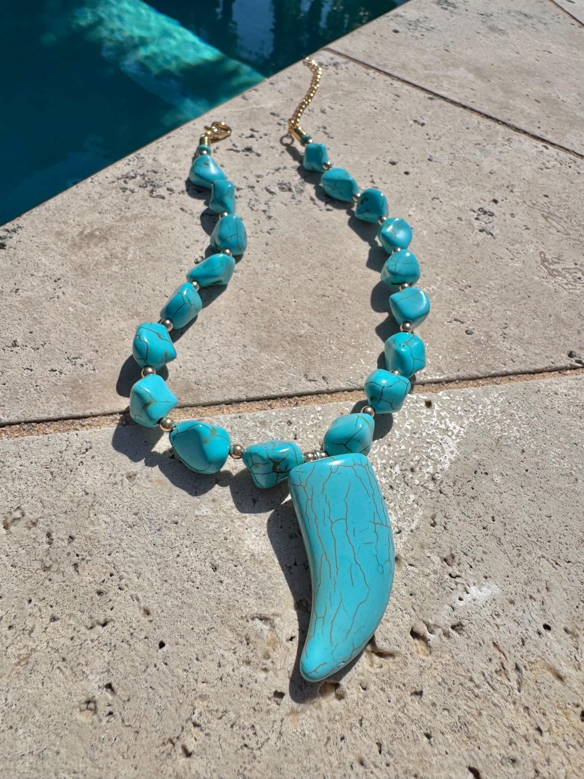 Turquoise Necklace | Beaded Necklace with Turquoise Horn | Handmade Necklace