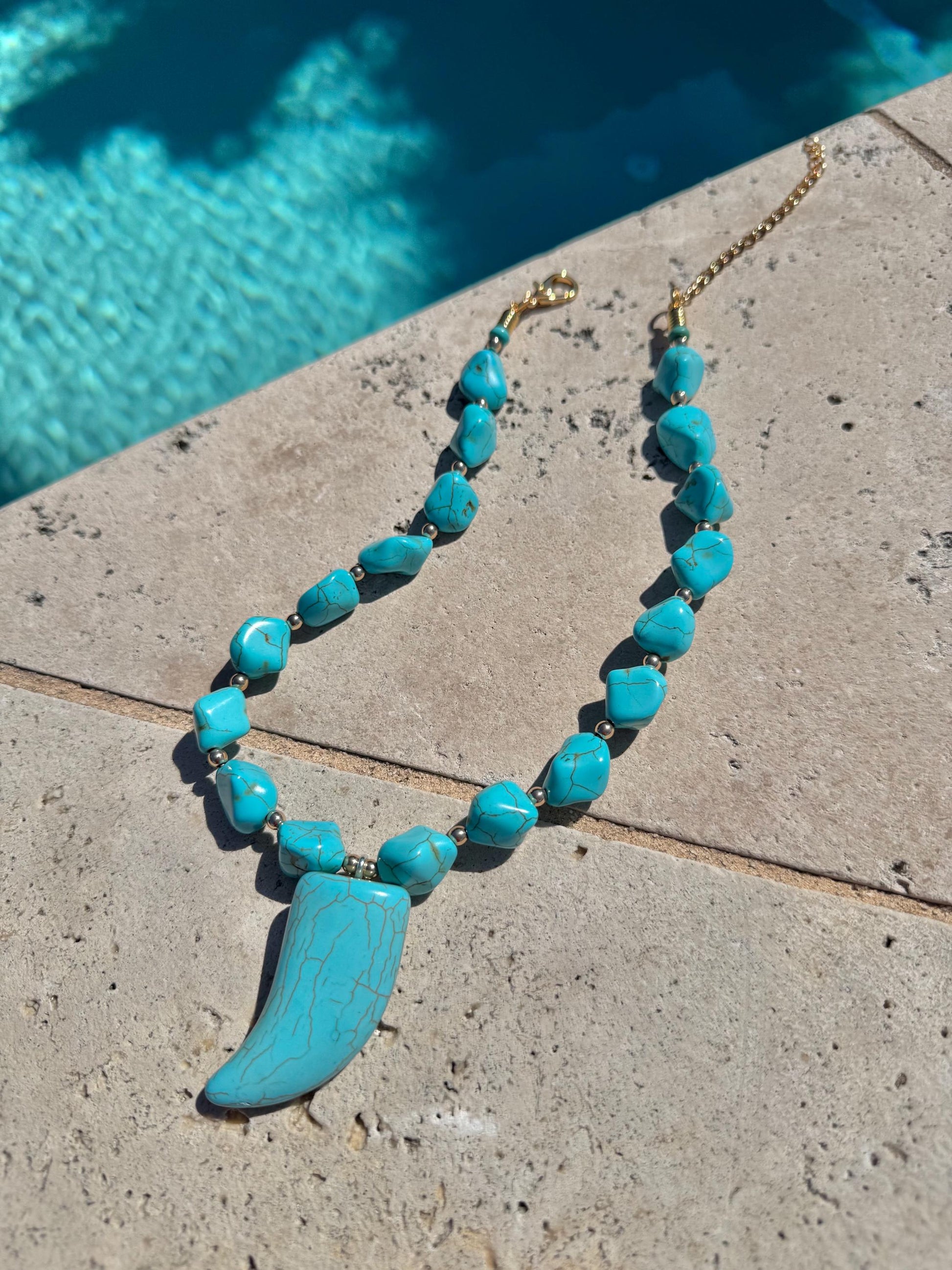 Turquoise Necklace | Beaded Necklace with Turquoise Horn | Handmade Necklace