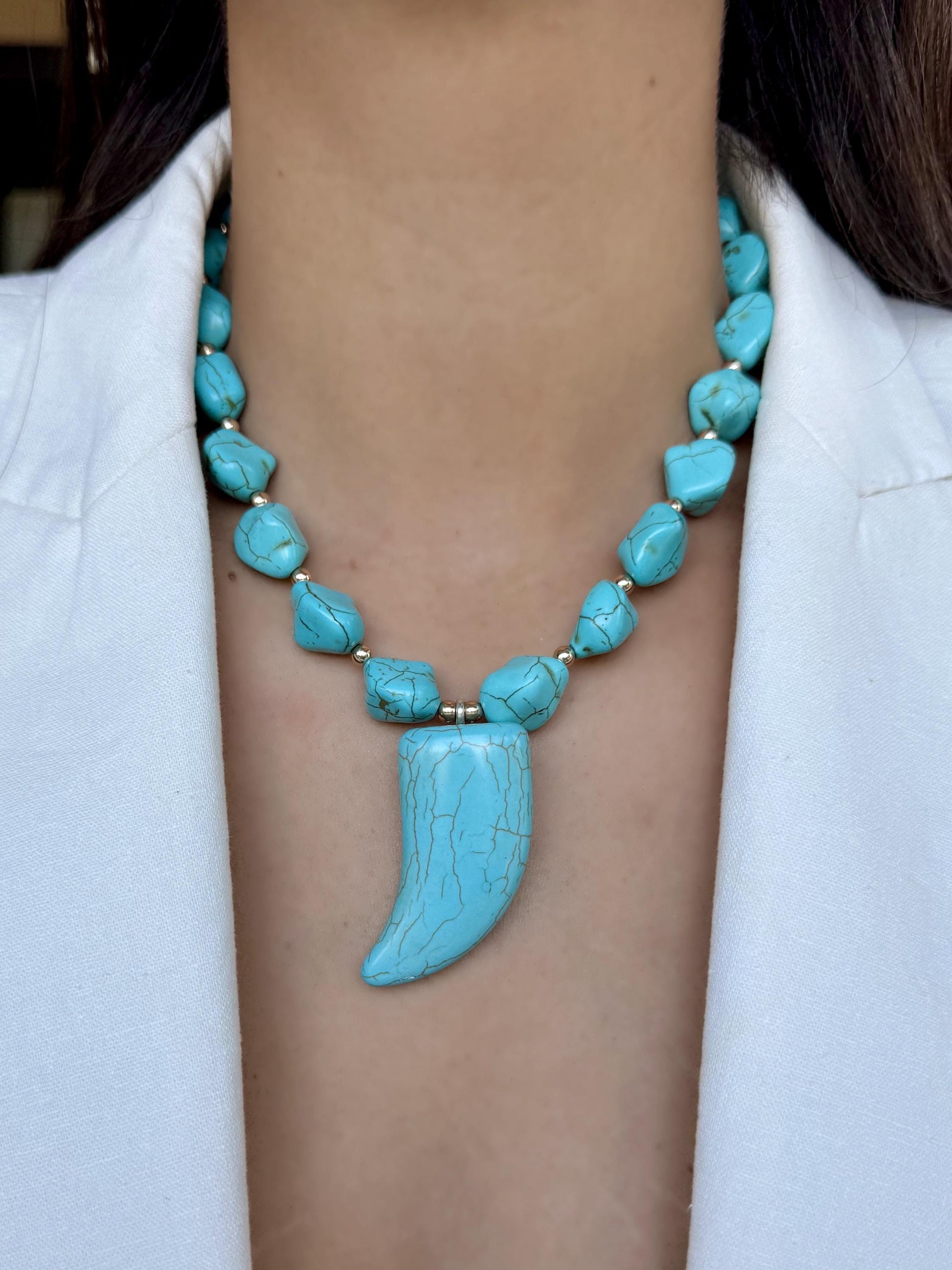 Turquoise Necklace | Beaded Necklace with Turquoise Horn | Handmade Necklace