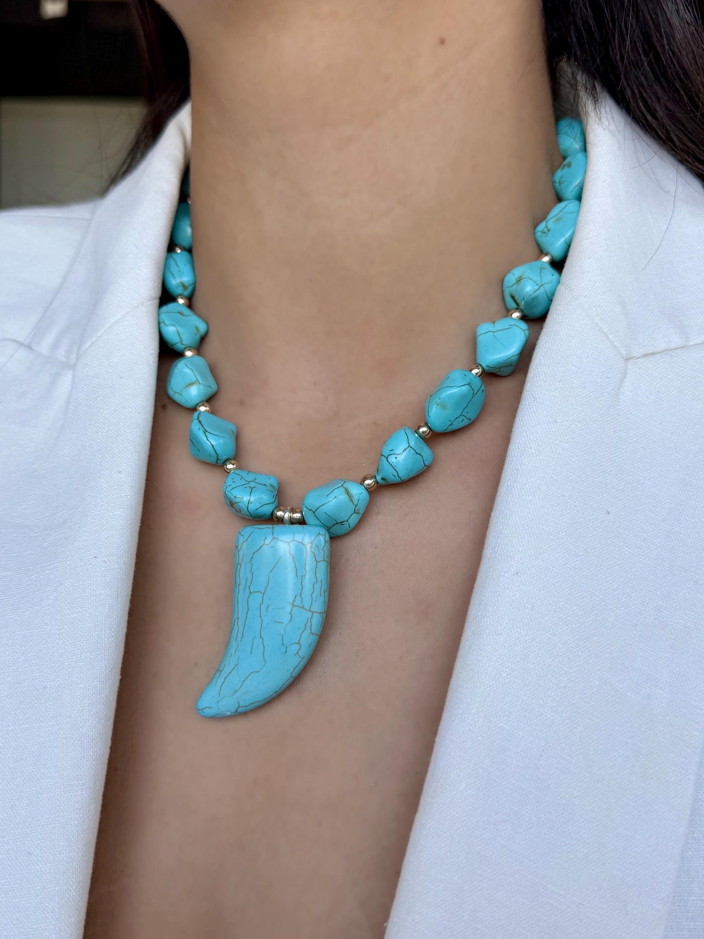 Turquoise Necklace | Beaded Necklace with Turquoise Horn | Handmade Necklace