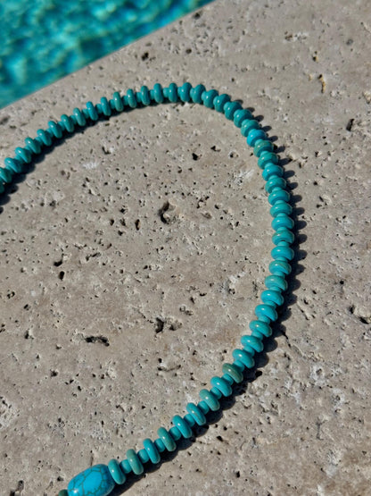 Boho turquoise beaded necklace with tusk horn pendant — AVINZIA handmade jewelry
