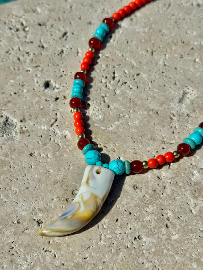 Faux tusk horn charm necklace with colorful summer beads by AVINZIA