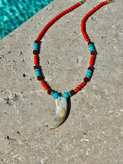 Faux tusk horn charm necklace with colorful summer beads — AVINZIA handmade jewelry