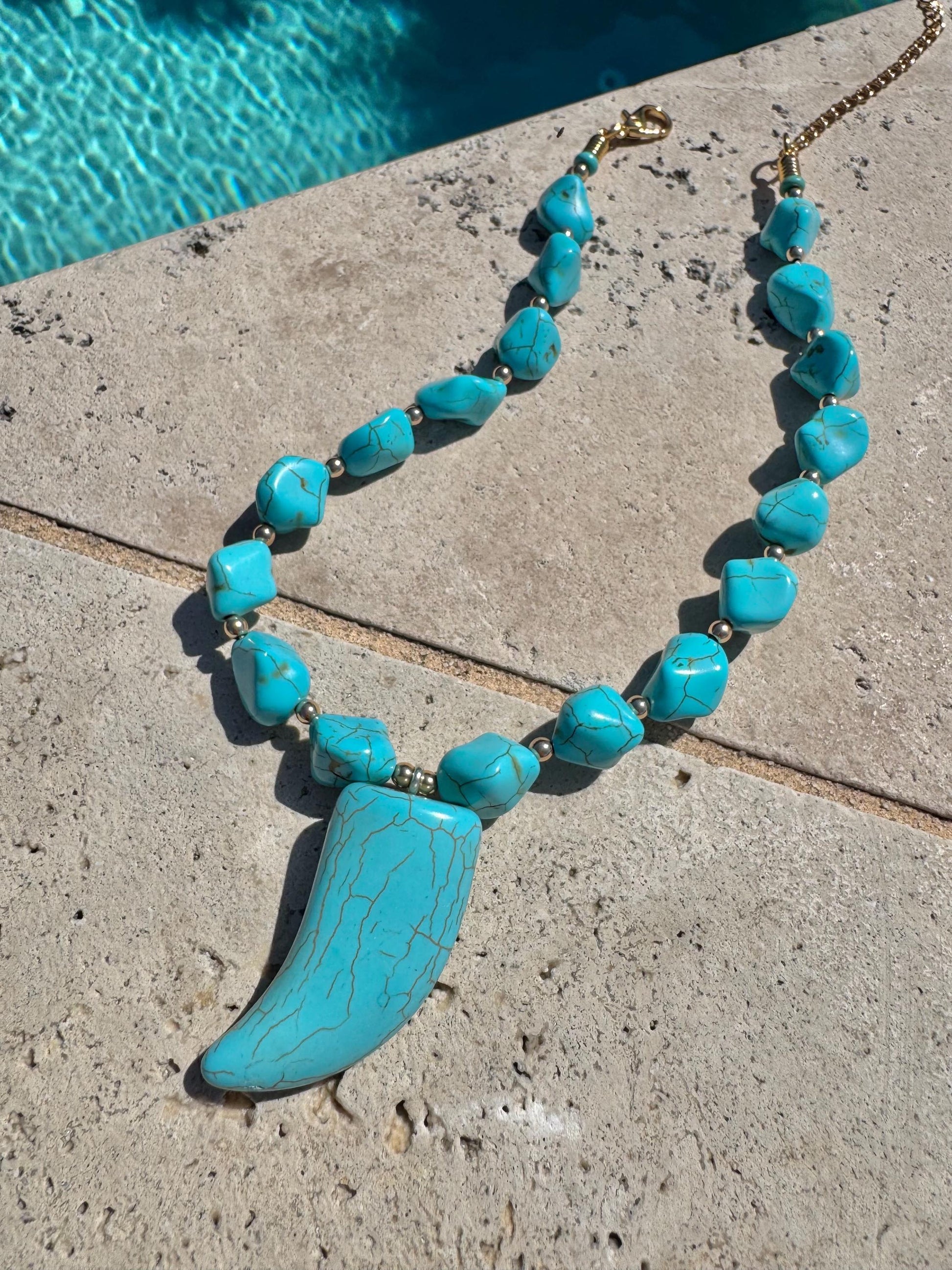 Turquoise Necklace | Beaded Necklace with Turquoise Horn | Handmade Necklace