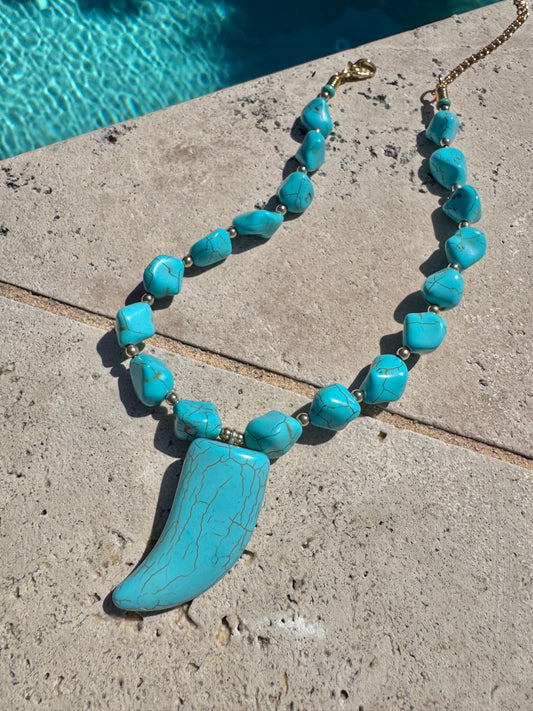 Turquoise Necklace | Beaded Necklace with Turquoise Horn | Handmade Necklace