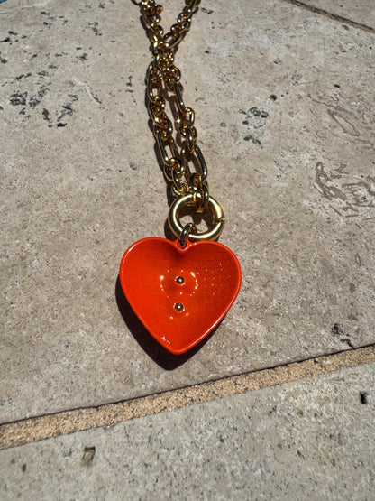 18" Orange Evil Eye Charm Necklace | Heart Necklace | Gold Chain Necklace | Summer Layering Necklace