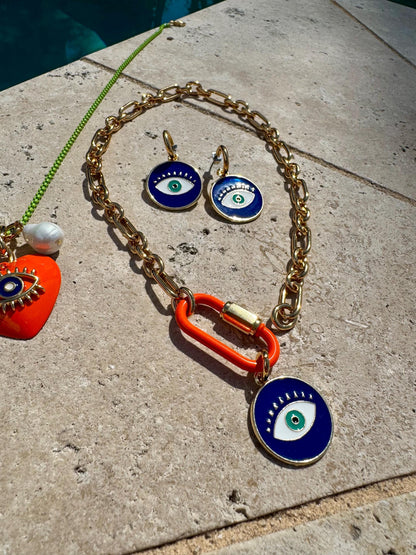 Evil eye hoop earrings with colorful enamel — handmade in Florida by AVINZIA