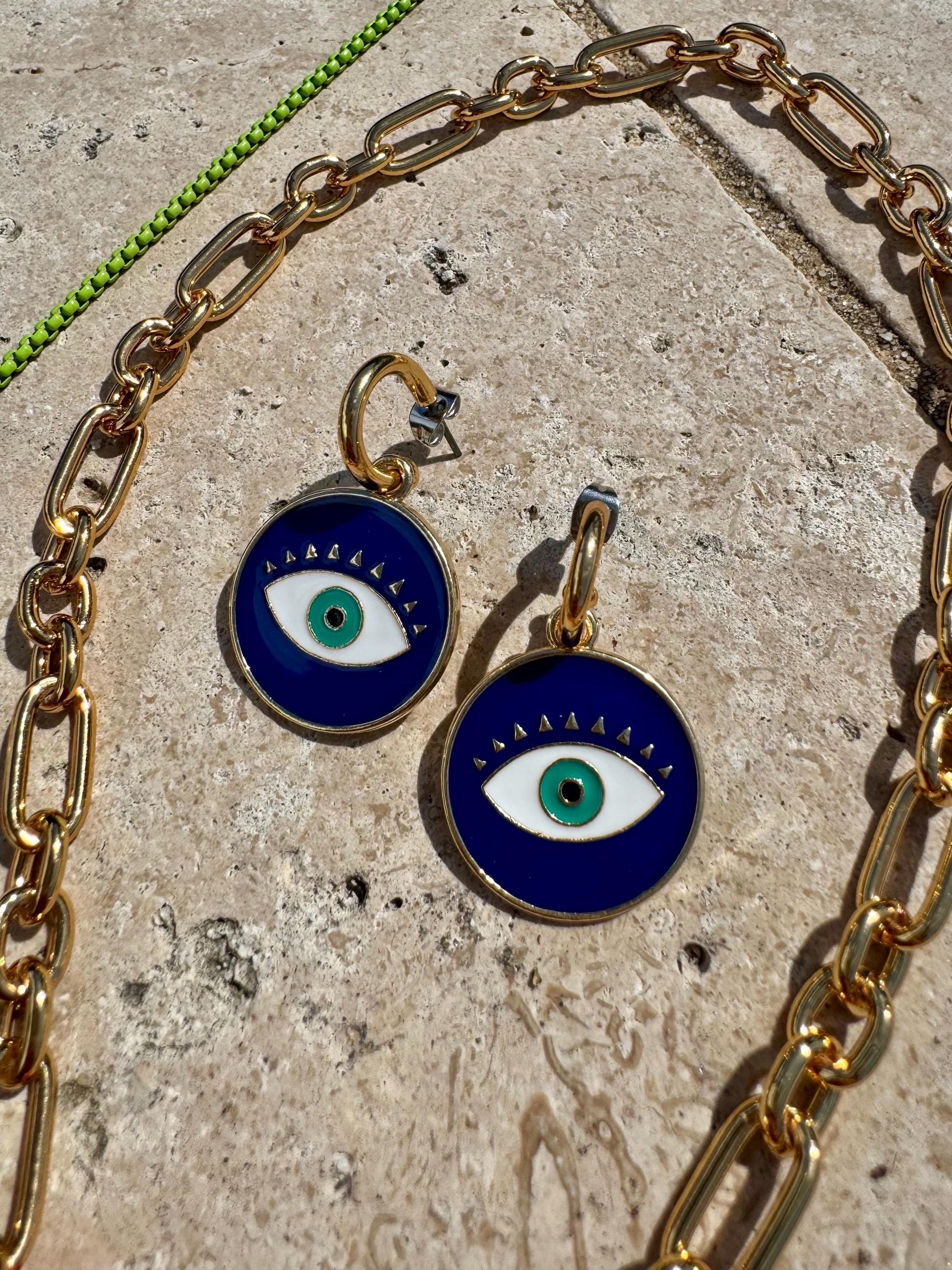 Evil Eye Hoop Earrings | Colorful Jewelry for Summer | Gift for Her | Carabiner Necklace | Enamel Jewelry