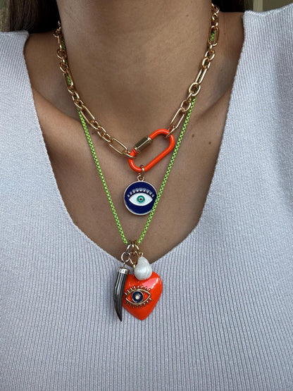 Evil eye charm necklace in colorful enamel by AVINZIA — handmade coastal jewelry