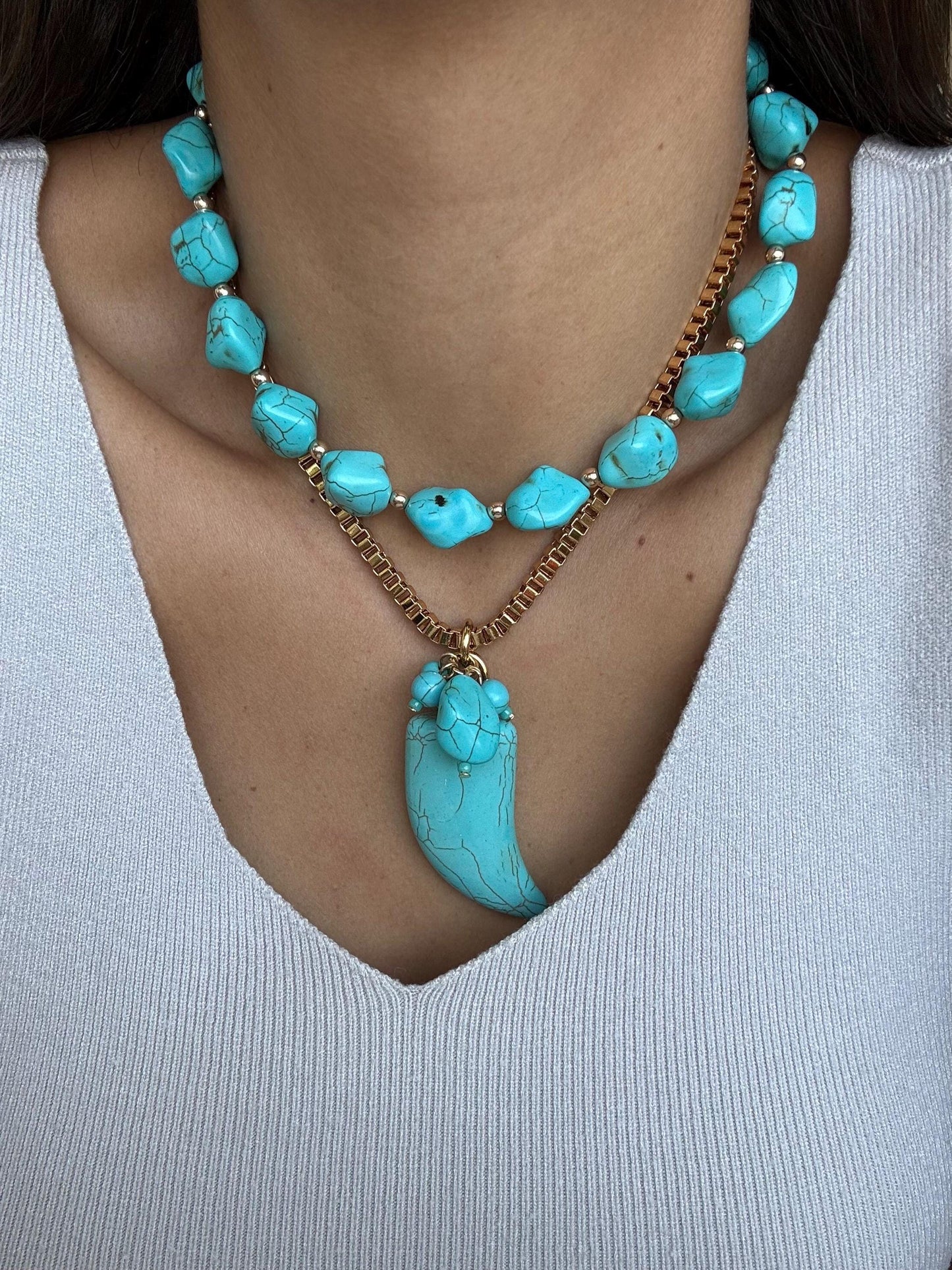 Turquoise Beaded Necklace | Turquoise Tusk Chain | Bohemian Jewelry | Layered Necklace | Gift for Her