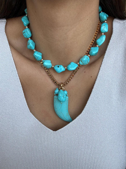 Turquoise beaded necklace with tusk chain — gift-ready handmade jewelry by AVINZIA