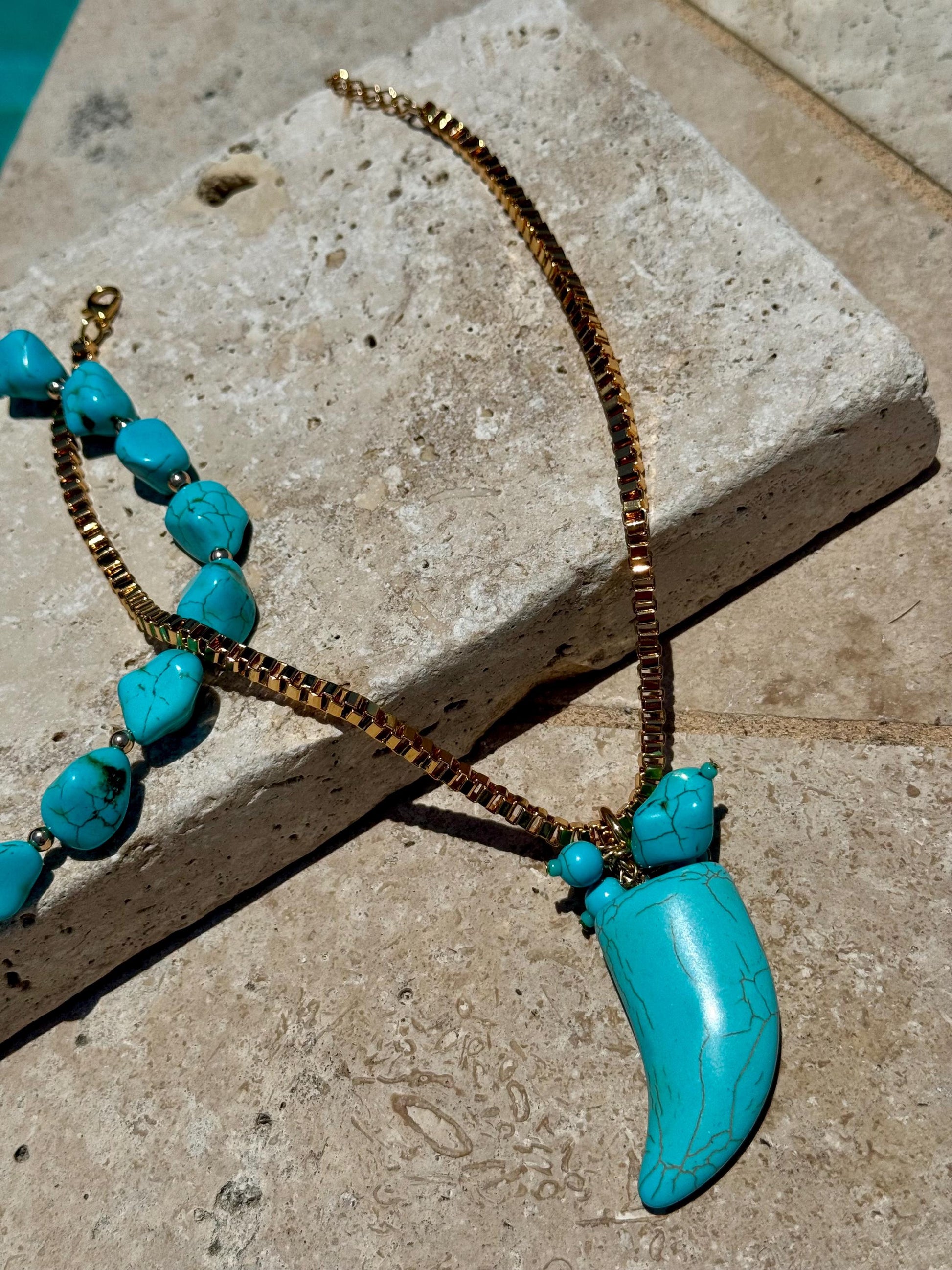 Turquoise Beaded Necklace | Turquoise Tusk Chain | Bohemian Jewelry | Layered Necklace | Gift for Her