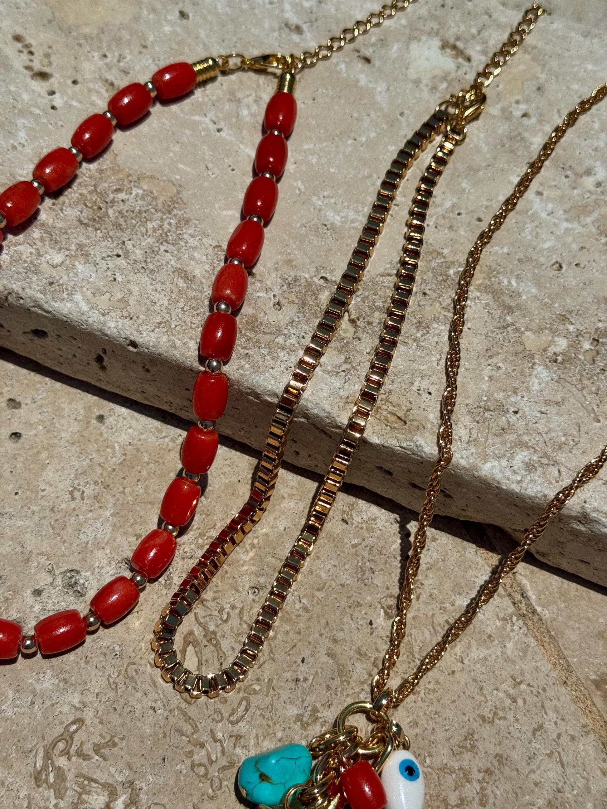 Bohemian Layered Necklace | Barrel Bamboo Choker | Nepalese Tusk Charm Chain | Gold Boxchain Choker