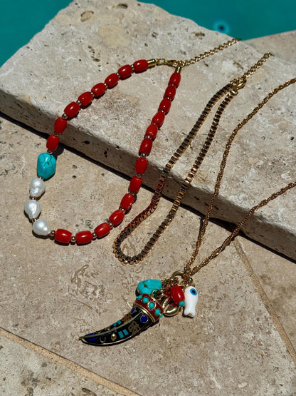 Bohemian layered necklace set with tusk charm chain — AVINZIA handmade jewelry