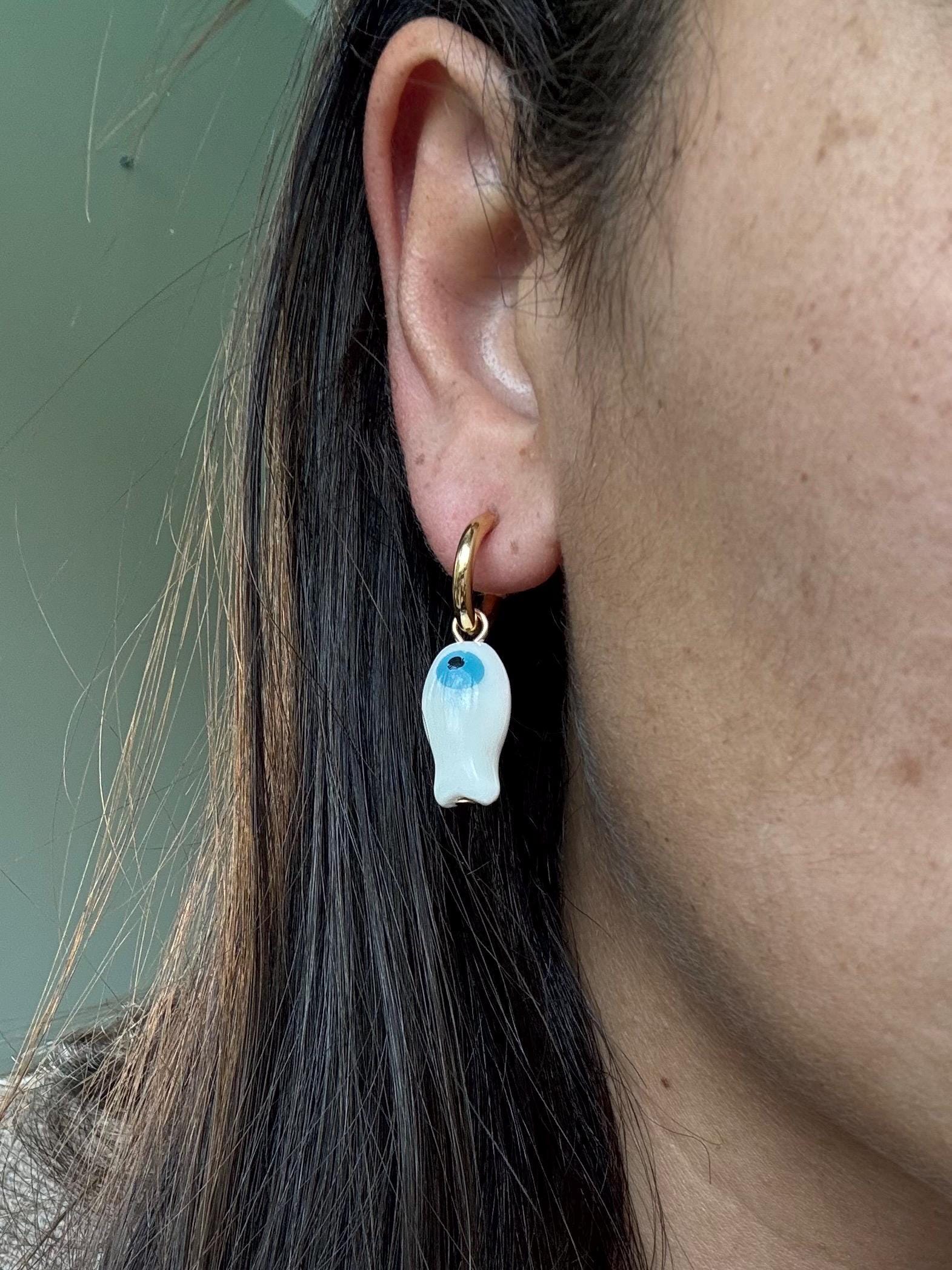 Hoop Charm Earrings | Pearl Drop Earrings | Fish Earrings | Tusk Earrings | Removable Charm Earrings
