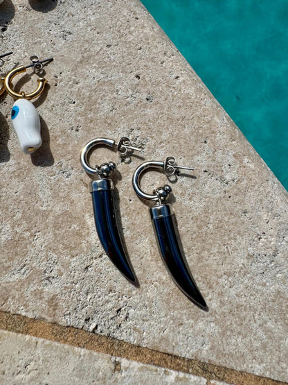 Hoop earrings with removable pearl, fish and tusk charms by AVINZIA