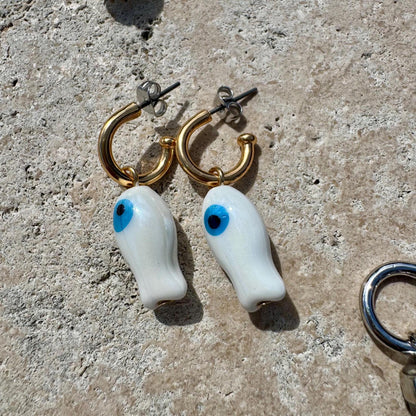 Hoop earrings with removable pearl, fish and tusk charms by AVINZIA
