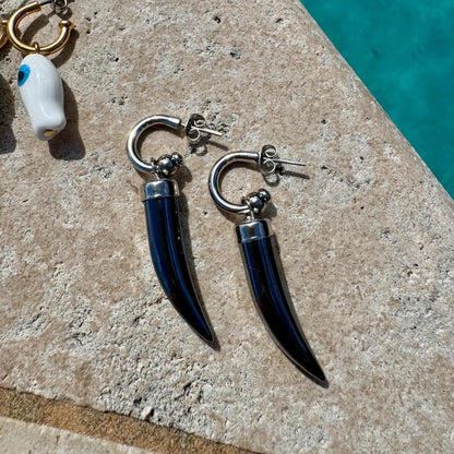 Hoop earrings with removable pearl, fish and tusk charms by AVINZIA