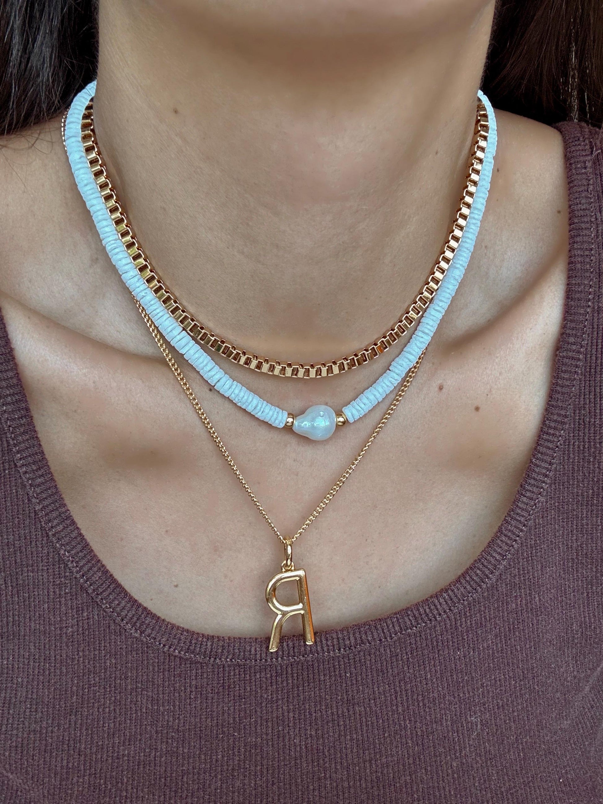White Puka Shell Choker | Initial Necklace | Summer Jewelry | Layered Necklaces | Gold Boxchain Choker